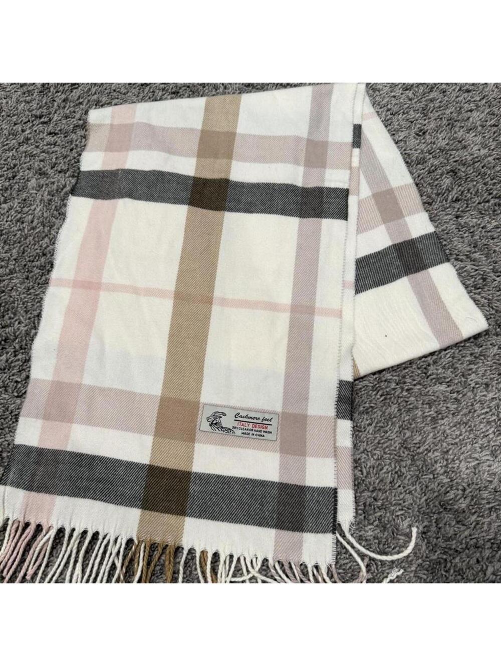 Plaid Cashmere Feel Scarf with Fringe